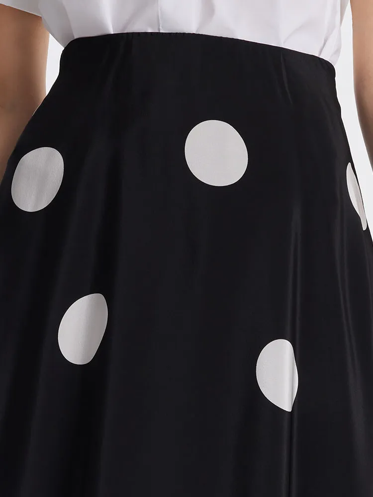 16 Momme Mulberry Silk Polka Dots Printed A-Line Women Half Skirt