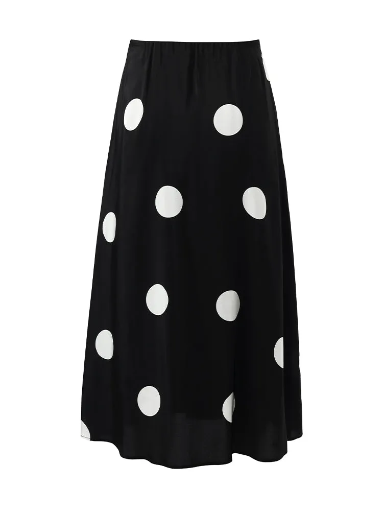 16 Momme Mulberry Silk Polka Dots Printed A-Line Women Half Skirt