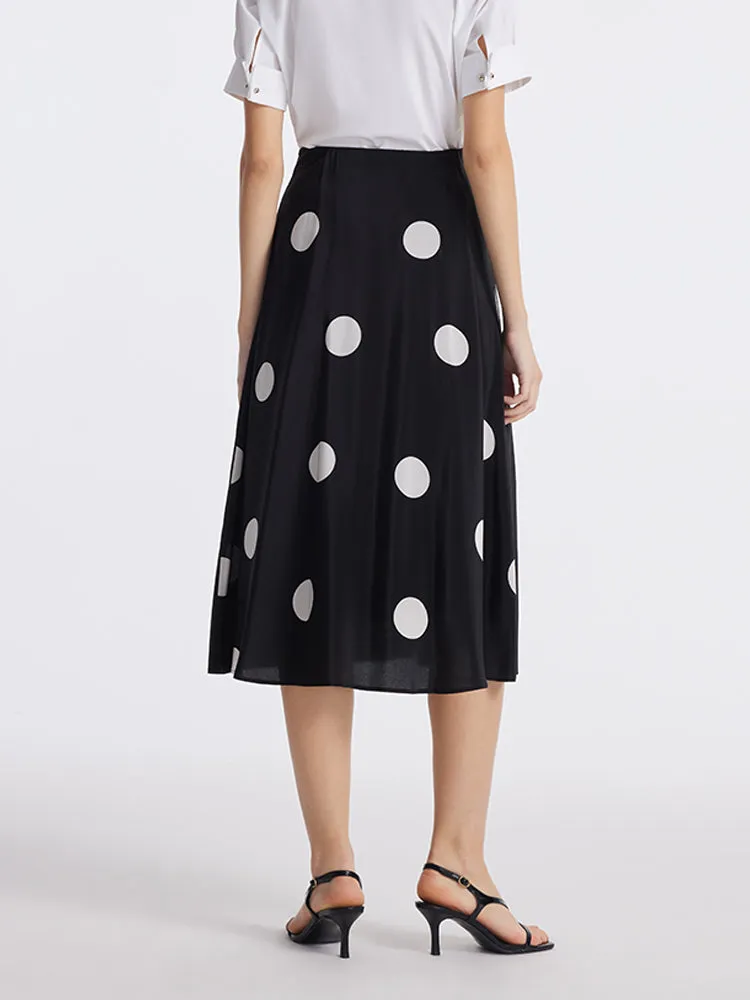 16 Momme Mulberry Silk Polka Dots Printed A-Line Women Half Skirt