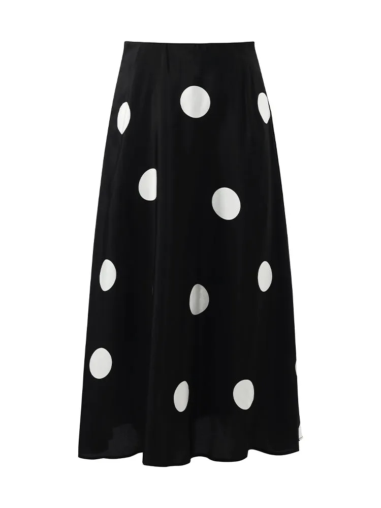 16 Momme Mulberry Silk Polka Dots Printed A-Line Women Half Skirt