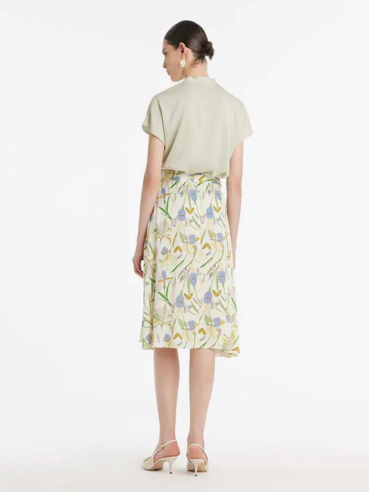 19 Momme Mulberry Silk Iris Printed Women Half Skirt