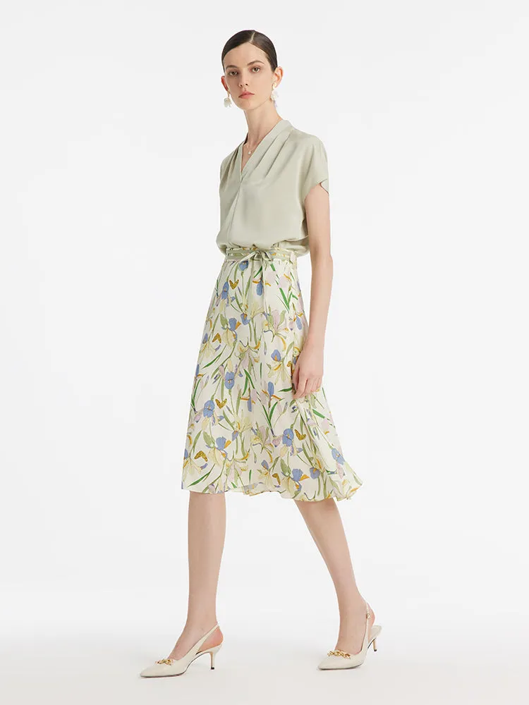 19 Momme Mulberry Silk Iris Printed Women Half Skirt