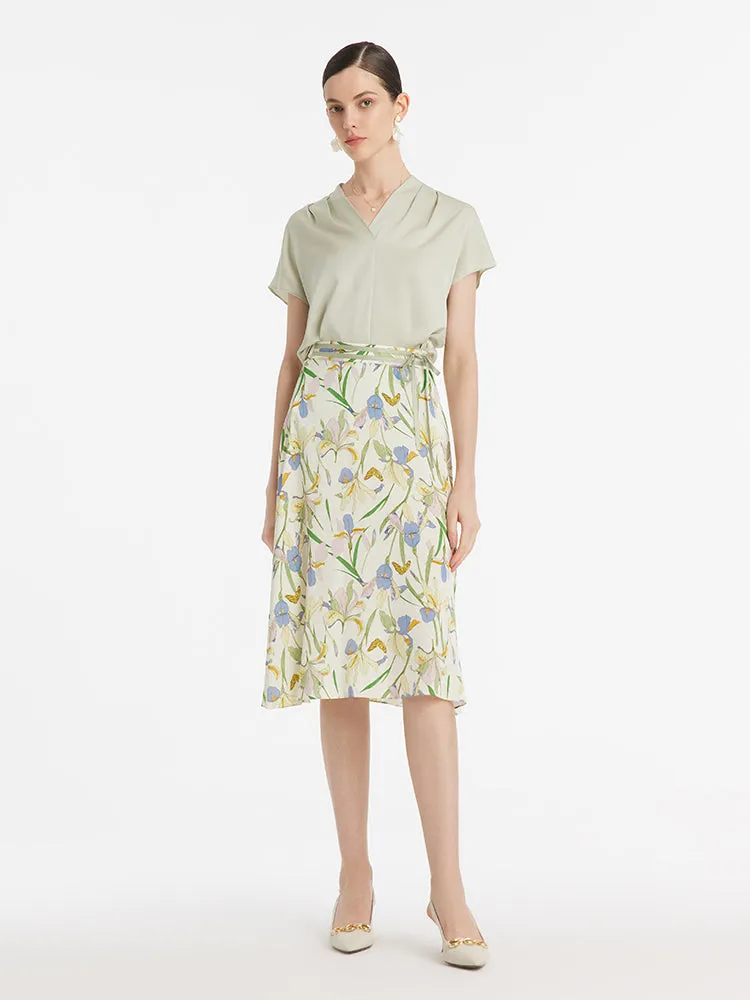 19 Momme Mulberry Silk Iris Printed Women Half Skirt