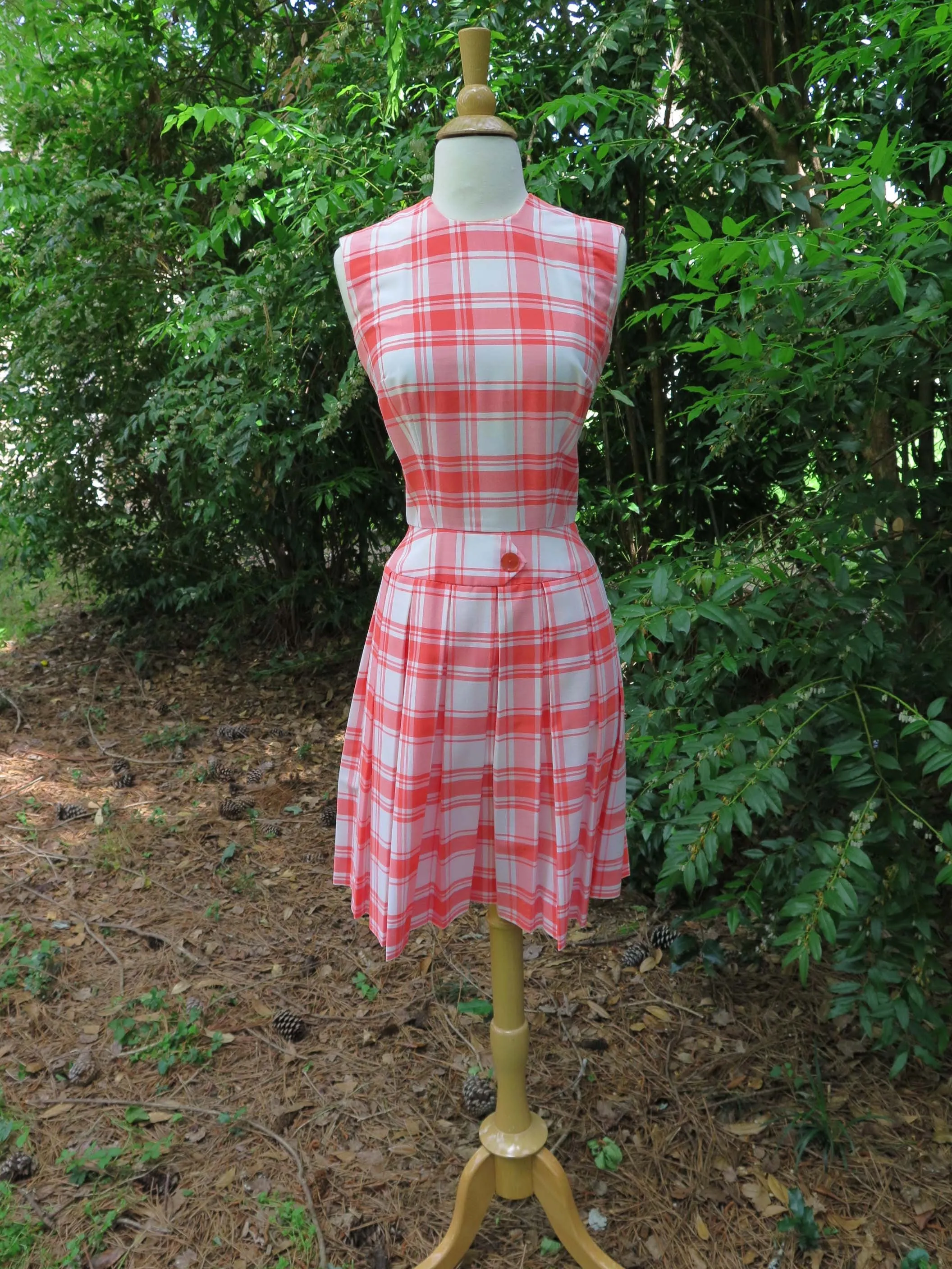 60s Orange Plaid Scooter Dress - sm