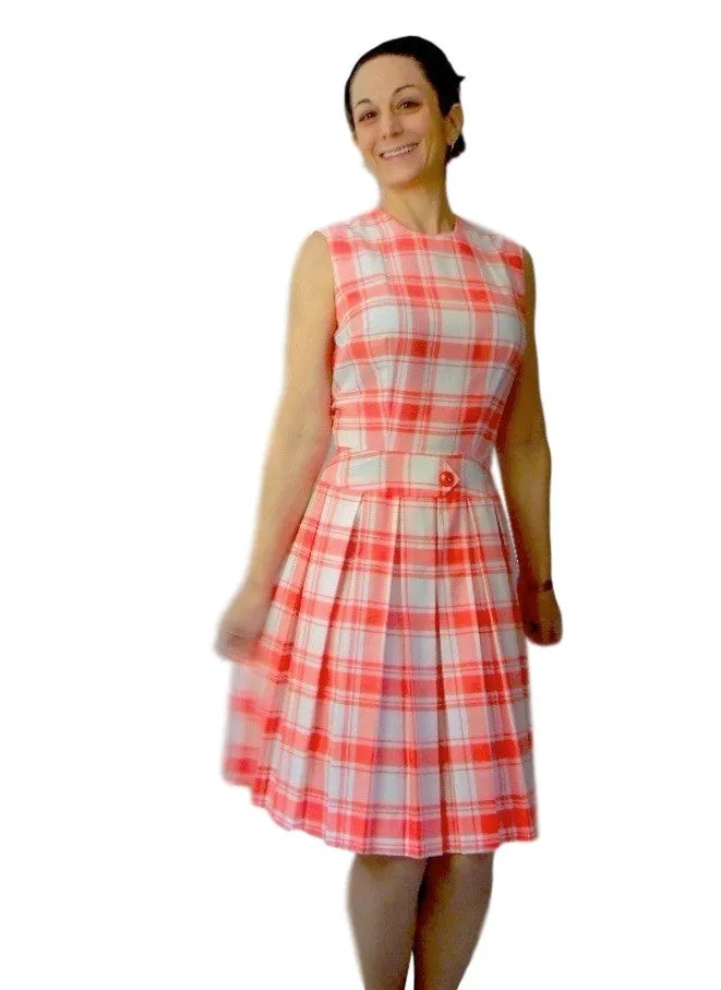 60s Orange Plaid Scooter Dress - sm