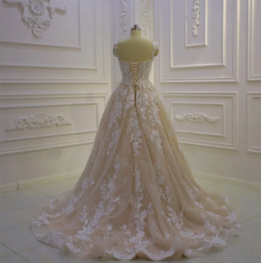 AM1284 A-Line Champagne Luxury Wedding Dress