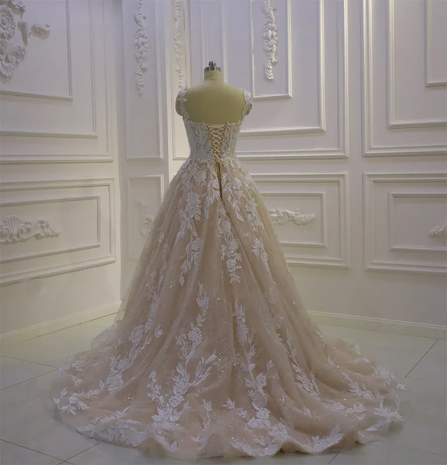 AM1284 A-Line Champagne Luxury Wedding Dress