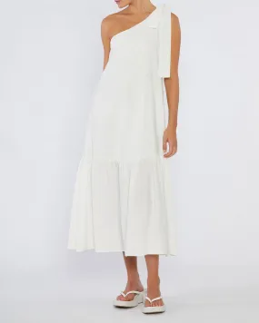 Aruba Linen One Shoulder Dress - White