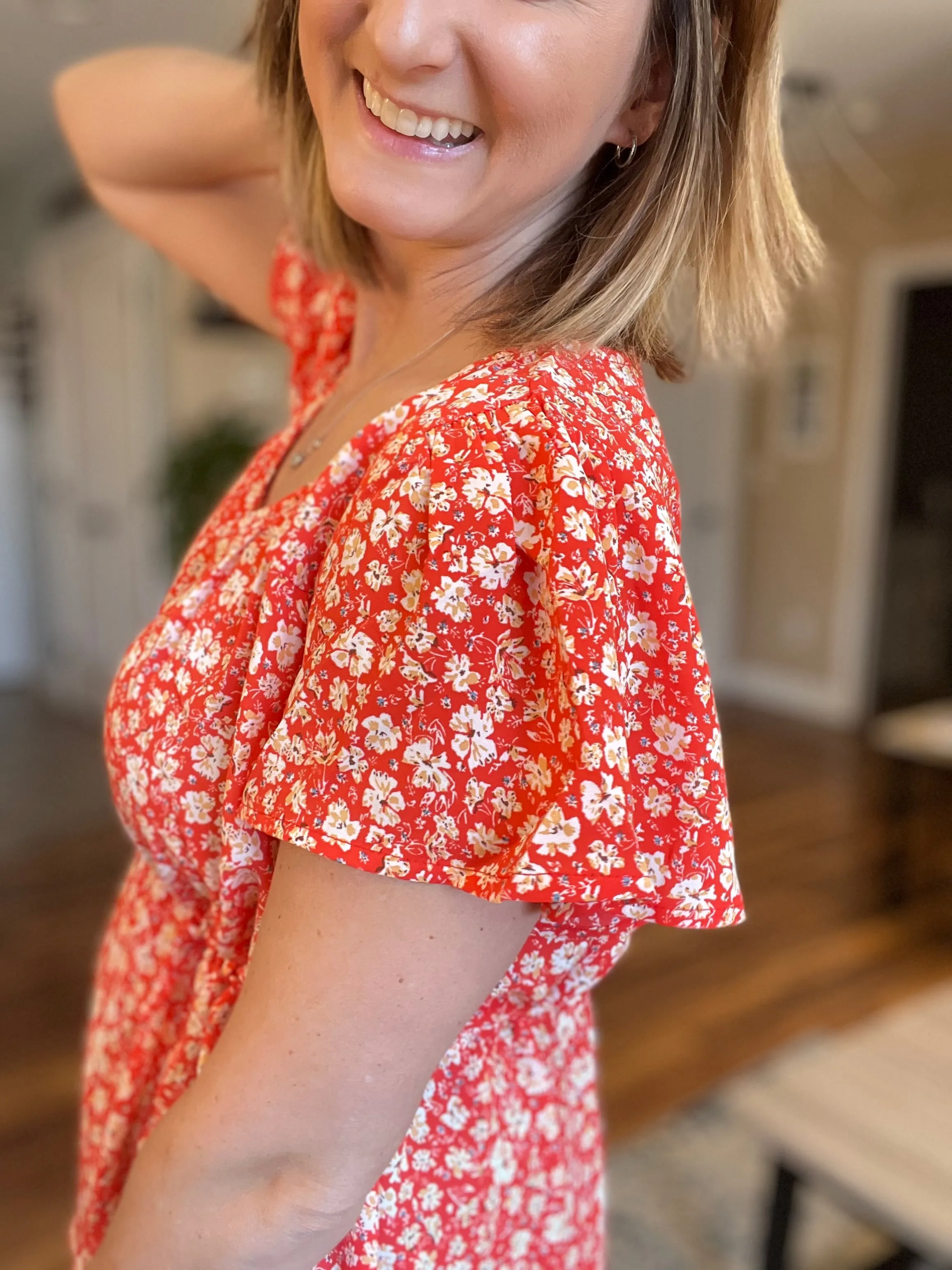 Bermuda Floral Side Tie Blouse in Red