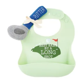 'Best Baby by a Long Shot' Golf Silicone Bib & Rattle Set