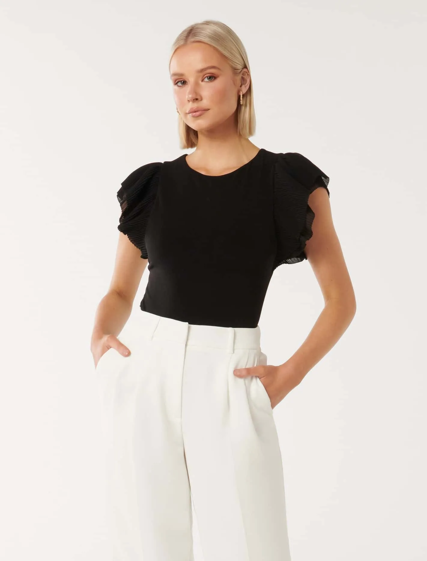 Beth Pleated Flutter Sleeve Top