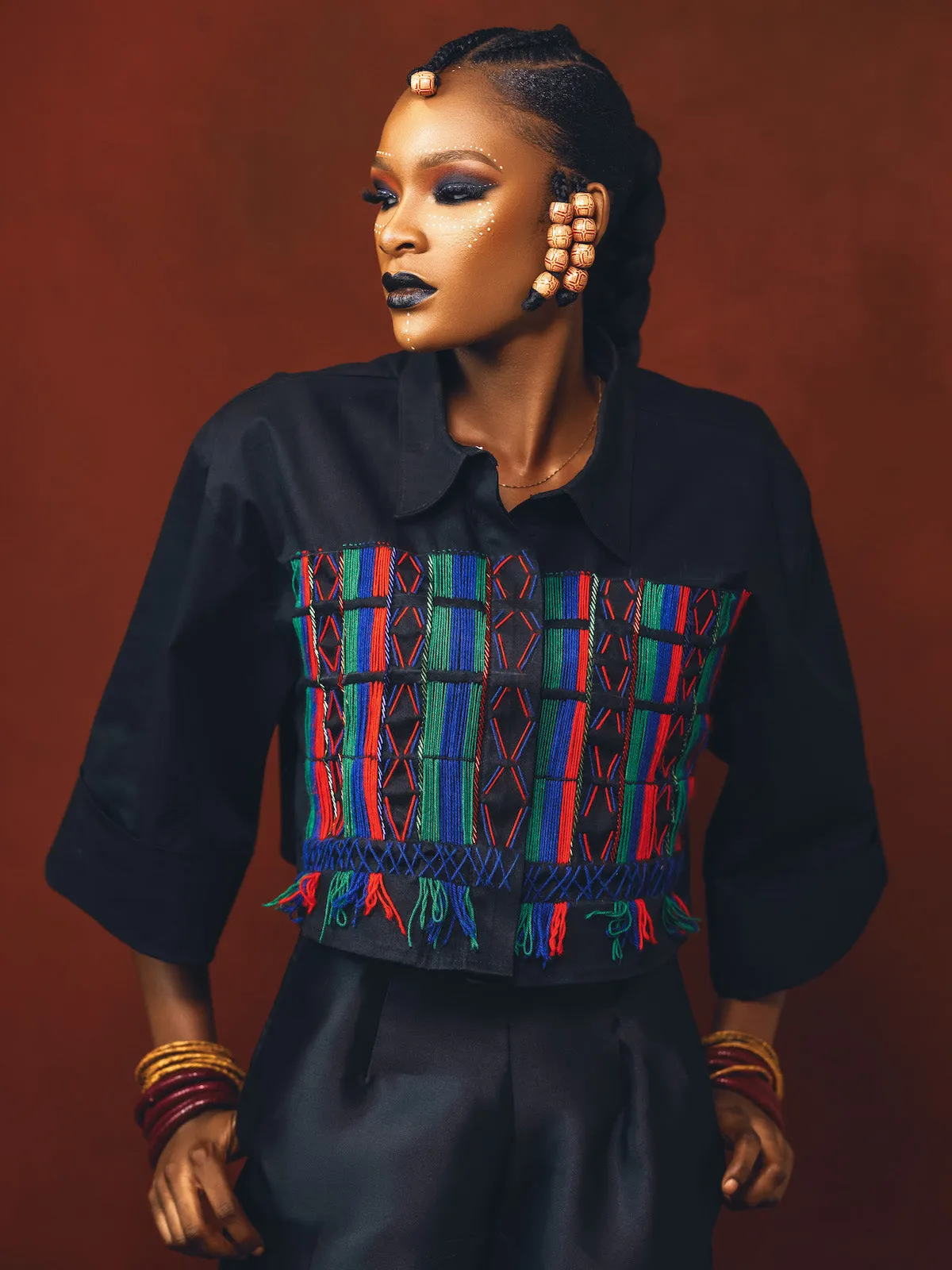 Black Fulani Embroidered Crop Top