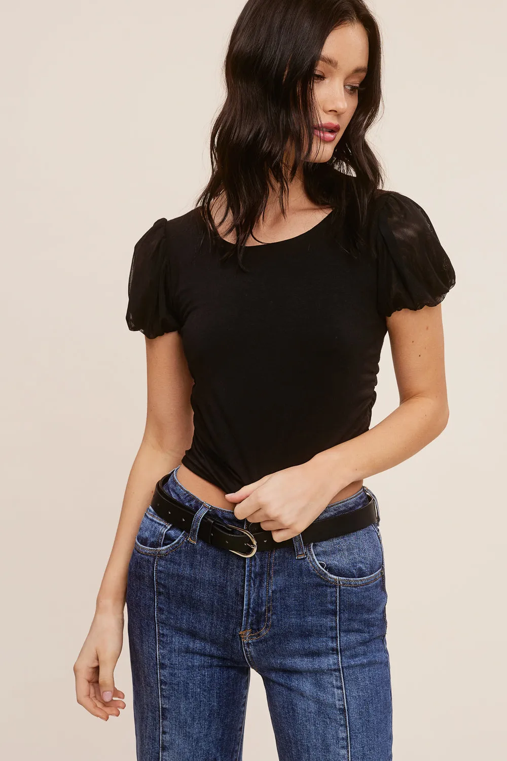 Black Puff Sleeve Top