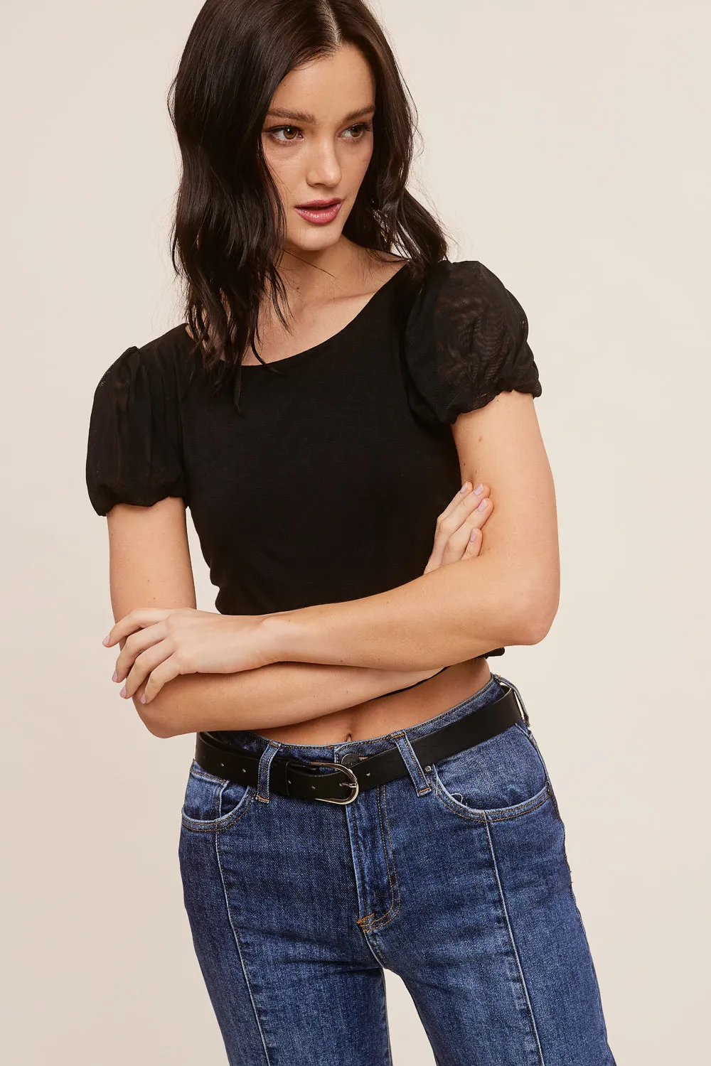 Black Puff Sleeve Top