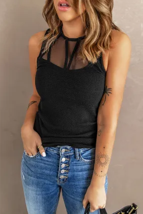 Black Strappy Mesh Tank Top