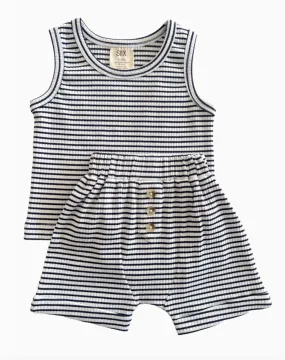 Black Stripe Ribbed Tank & Short Set