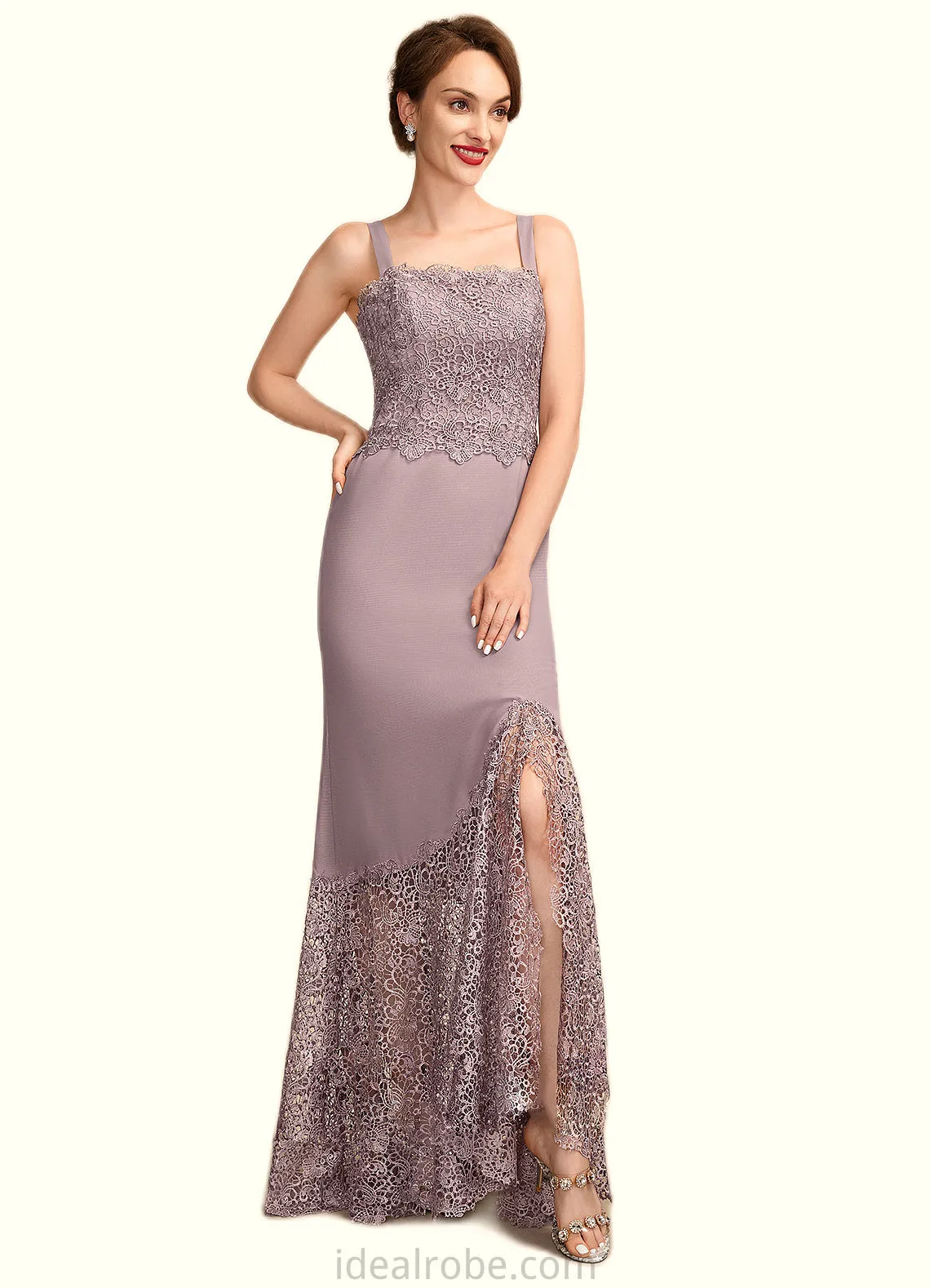 Brooklynn Trumpet/Mermaid Square Neckline Asymmetrical Chiffon Lace Mother of the Bride Dress STK126P0015001