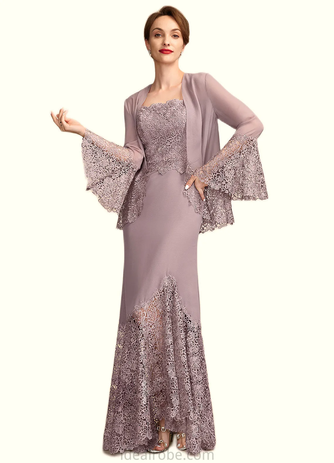 Brooklynn Trumpet/Mermaid Square Neckline Asymmetrical Chiffon Lace Mother of the Bride Dress STK126P0015001