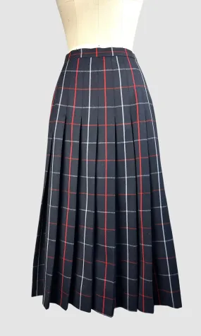 BURBERRYS 80s Midi Pleated Plaid Skirt  Medium