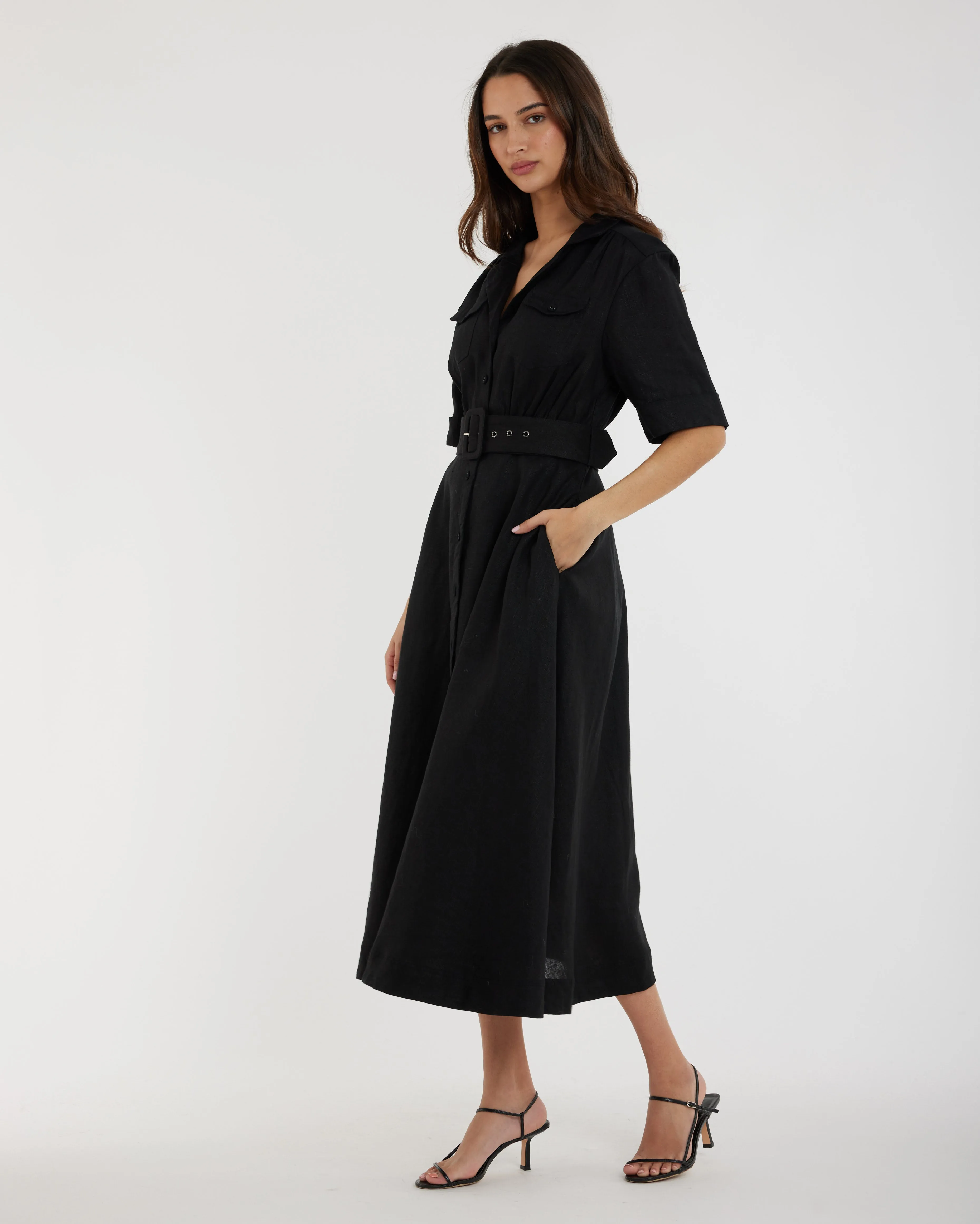 Cadence Linen Dress - Black