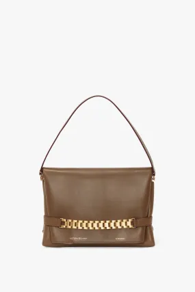 Chain Pouch With Strap In Khaki Leather