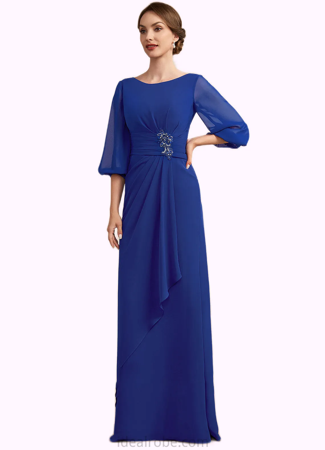 Chaya A-Line Scoop Neck Floor-Length Chiffon Mother of the Bride Dress With Ruffle Beading STK126P0014963