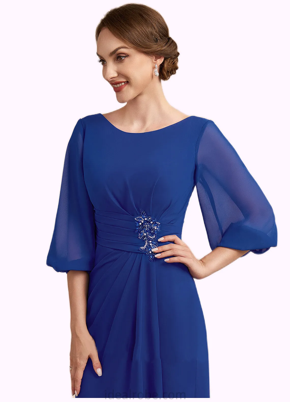 Chaya A-Line Scoop Neck Floor-Length Chiffon Mother of the Bride Dress With Ruffle Beading STK126P0014963