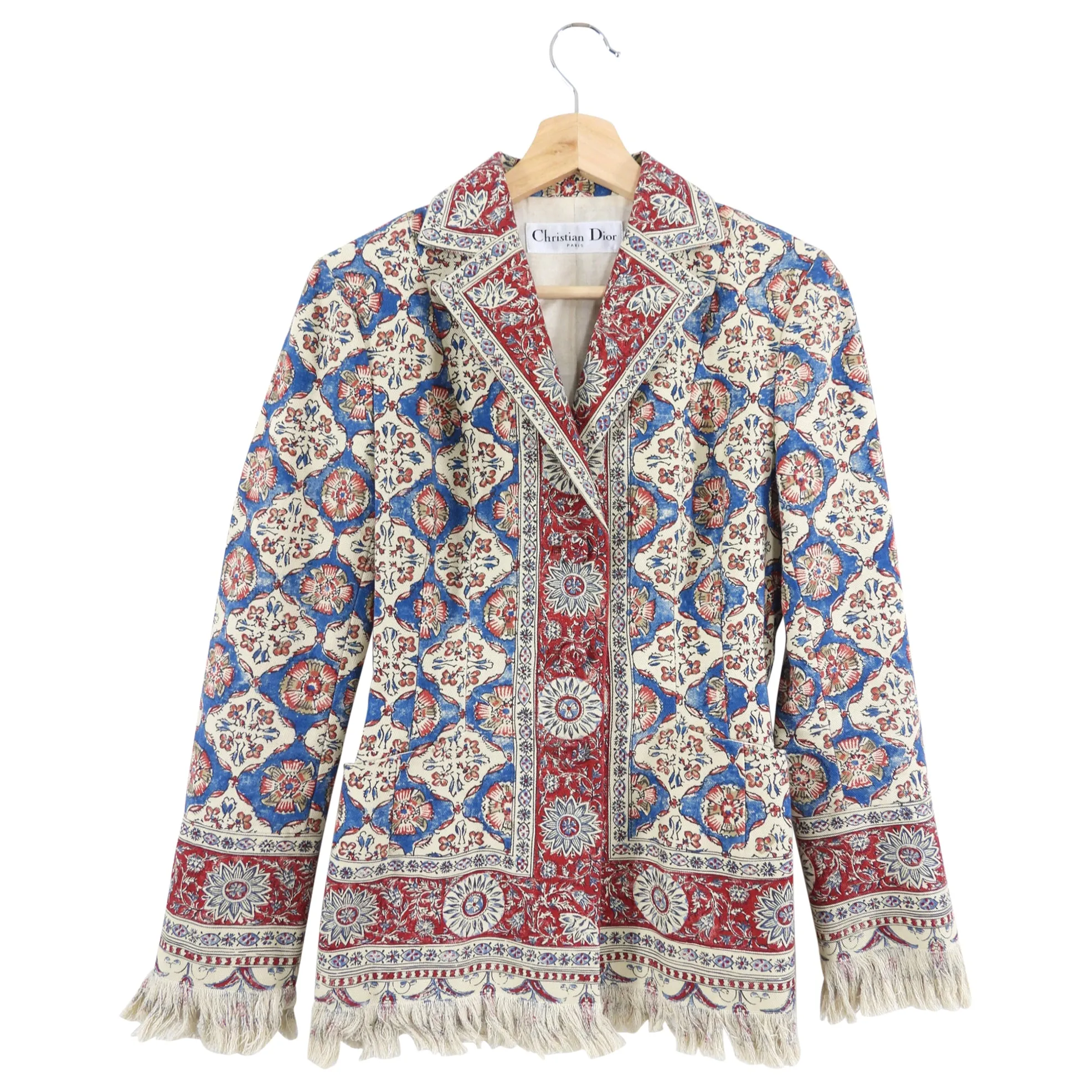 Christian Dior Red and Blue Printed Canvas Fringe Jacket - FR36 / 4 / XS