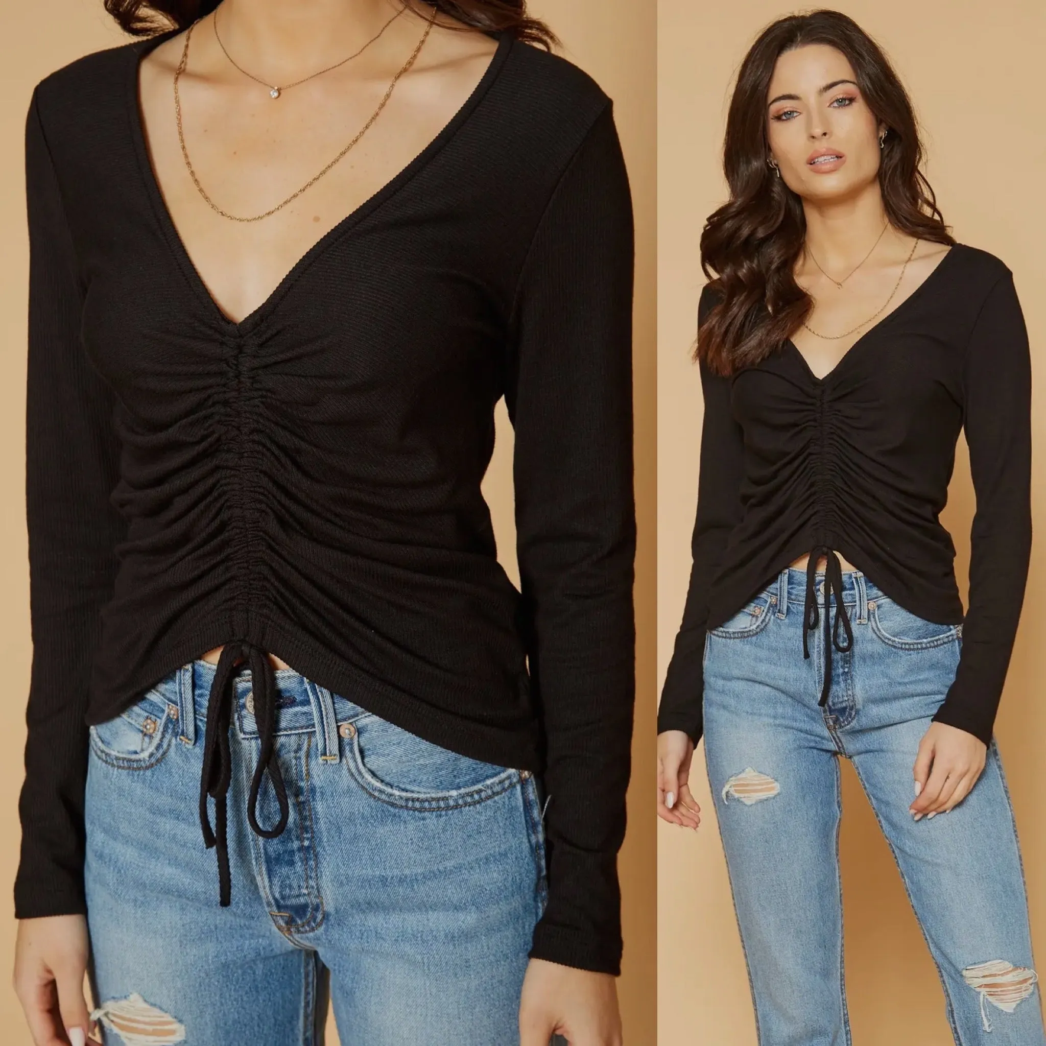 Debbie Ruched Top - Black