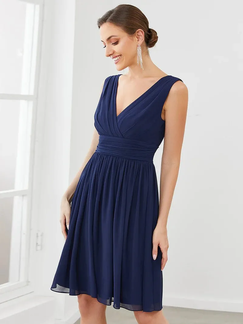 Double V-neck Chiffon Cocktail Pleated Dresses