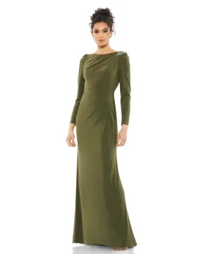 Draped Bateau Long Sleeve Trumpet Gown