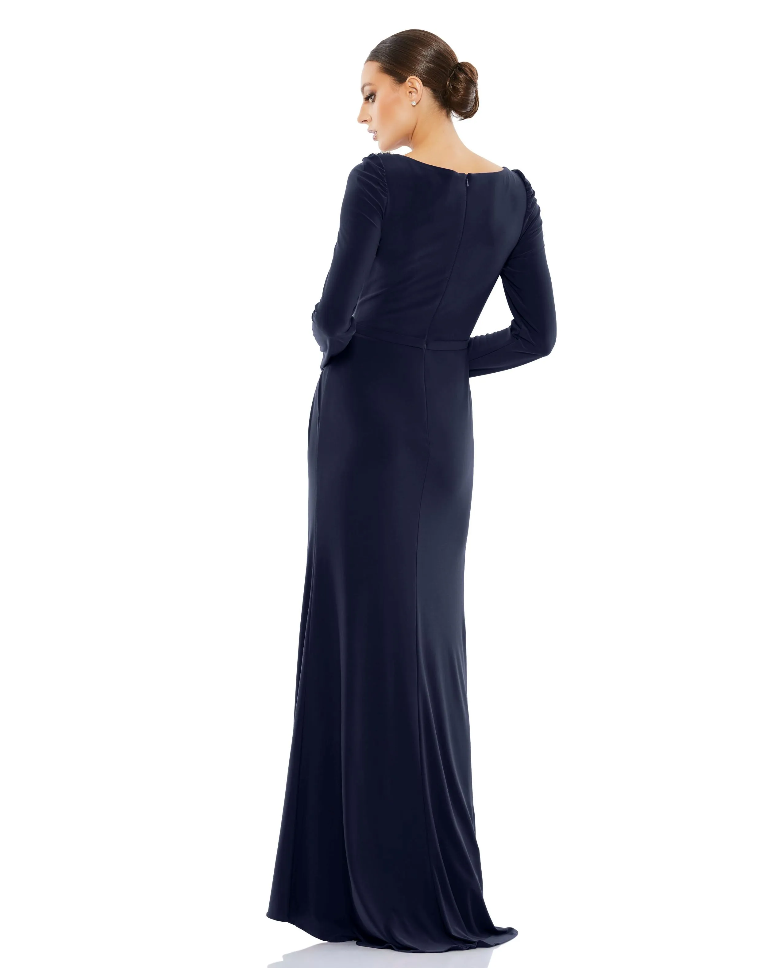 Draped Bateau Long Sleeve Trumpet Gown