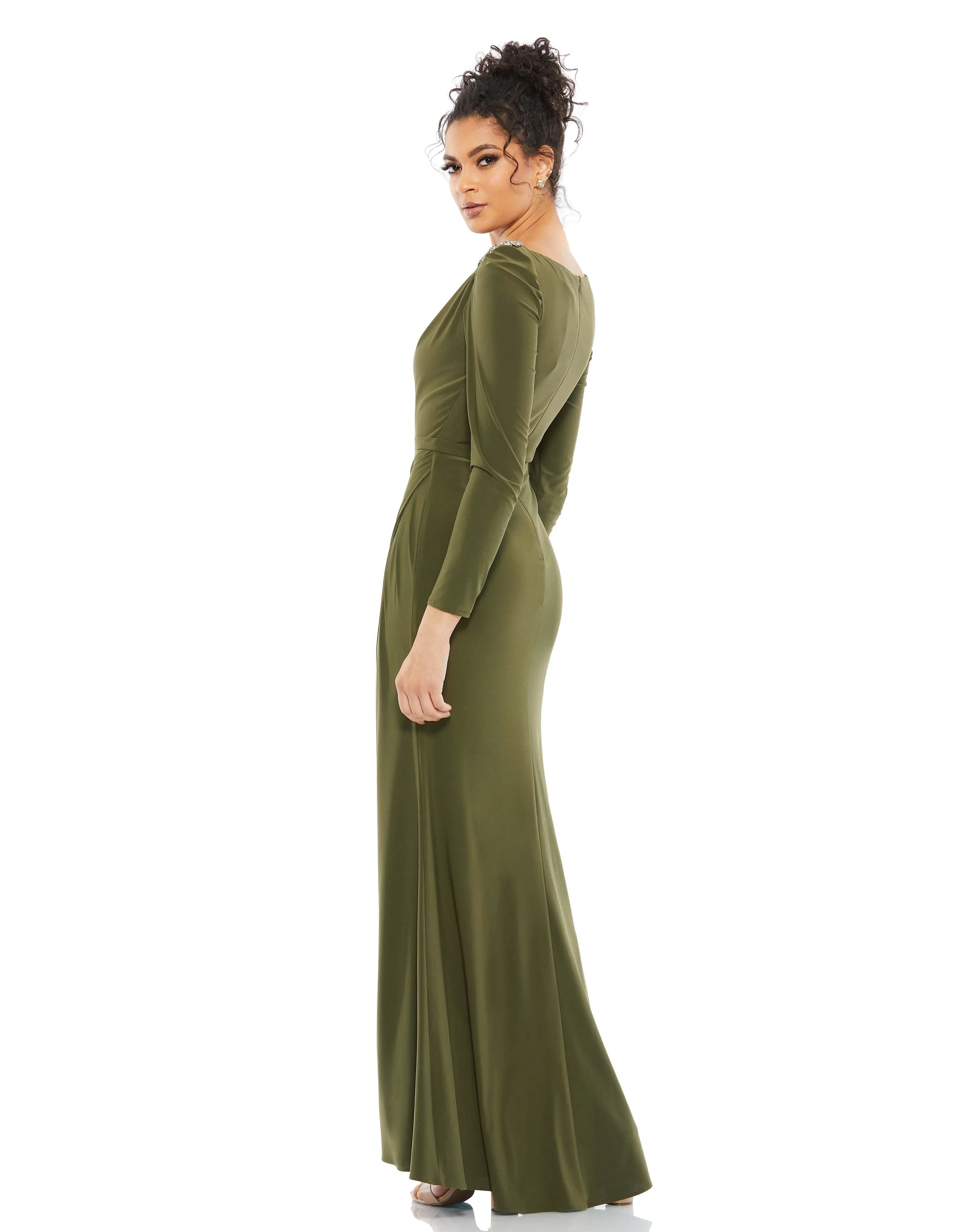 Draped Bateau Long Sleeve Trumpet Gown