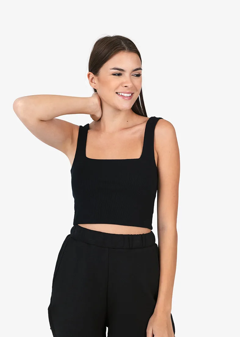 Elevate Ribbed Square Tank Black