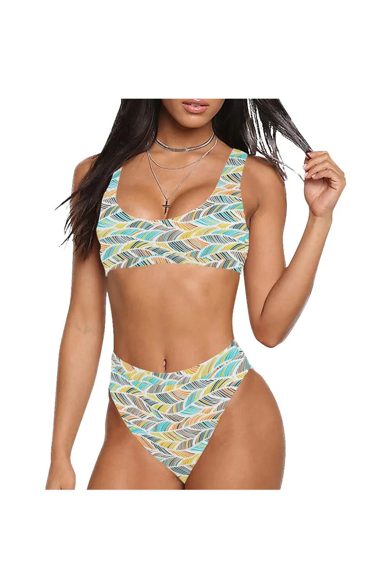 Feathers Sport Top & High-Waist Bikini Swimsuit