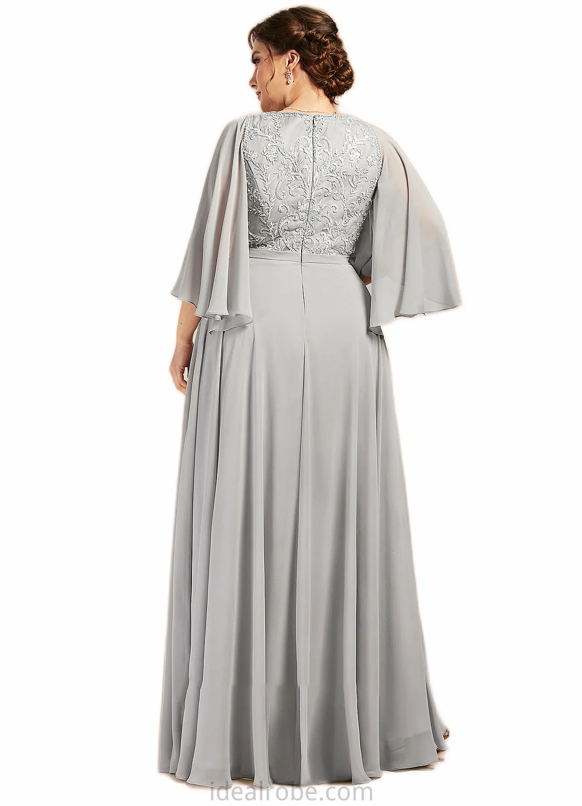 Frances A-line V-Neck Floor-Length Chiffon Lace Mother of the Bride Dress With Beading Sequins STK126P0014563