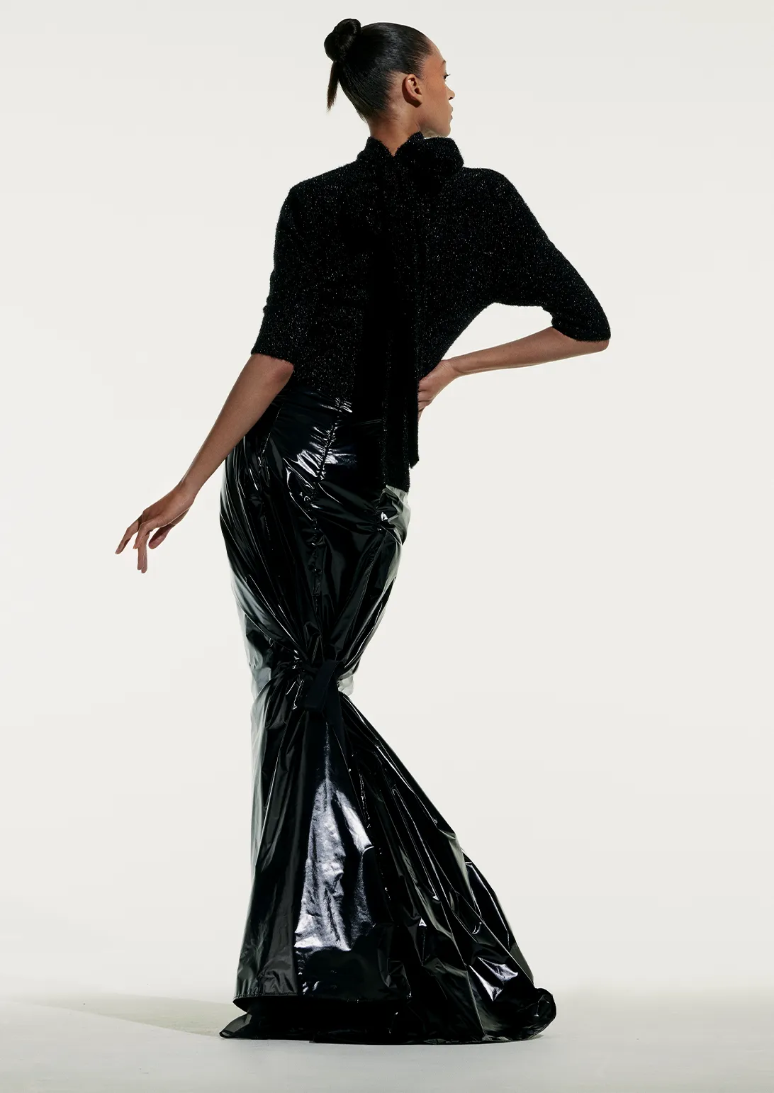 GARBAGE BAG TIE BACK TRUMPET MAXI SKIRT