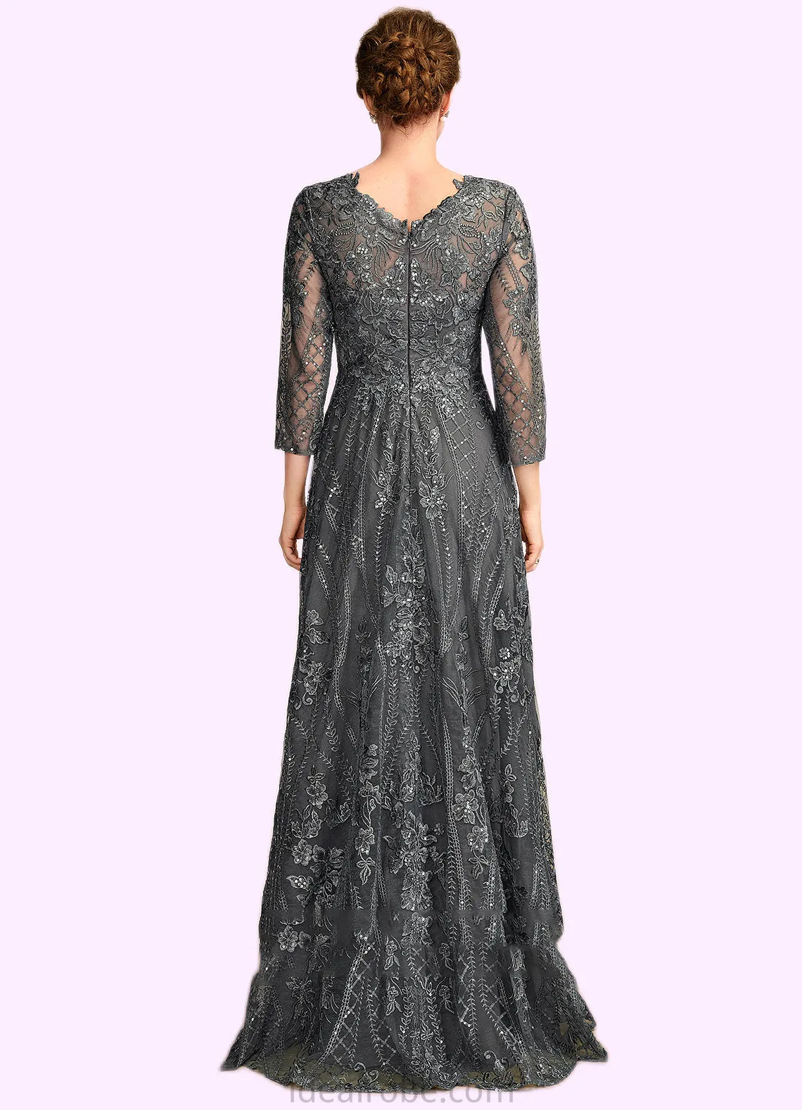 Hanna A-Line Scoop Neck Floor-Length Lace Mother of the Bride Dress With Sequins STK126P0014939