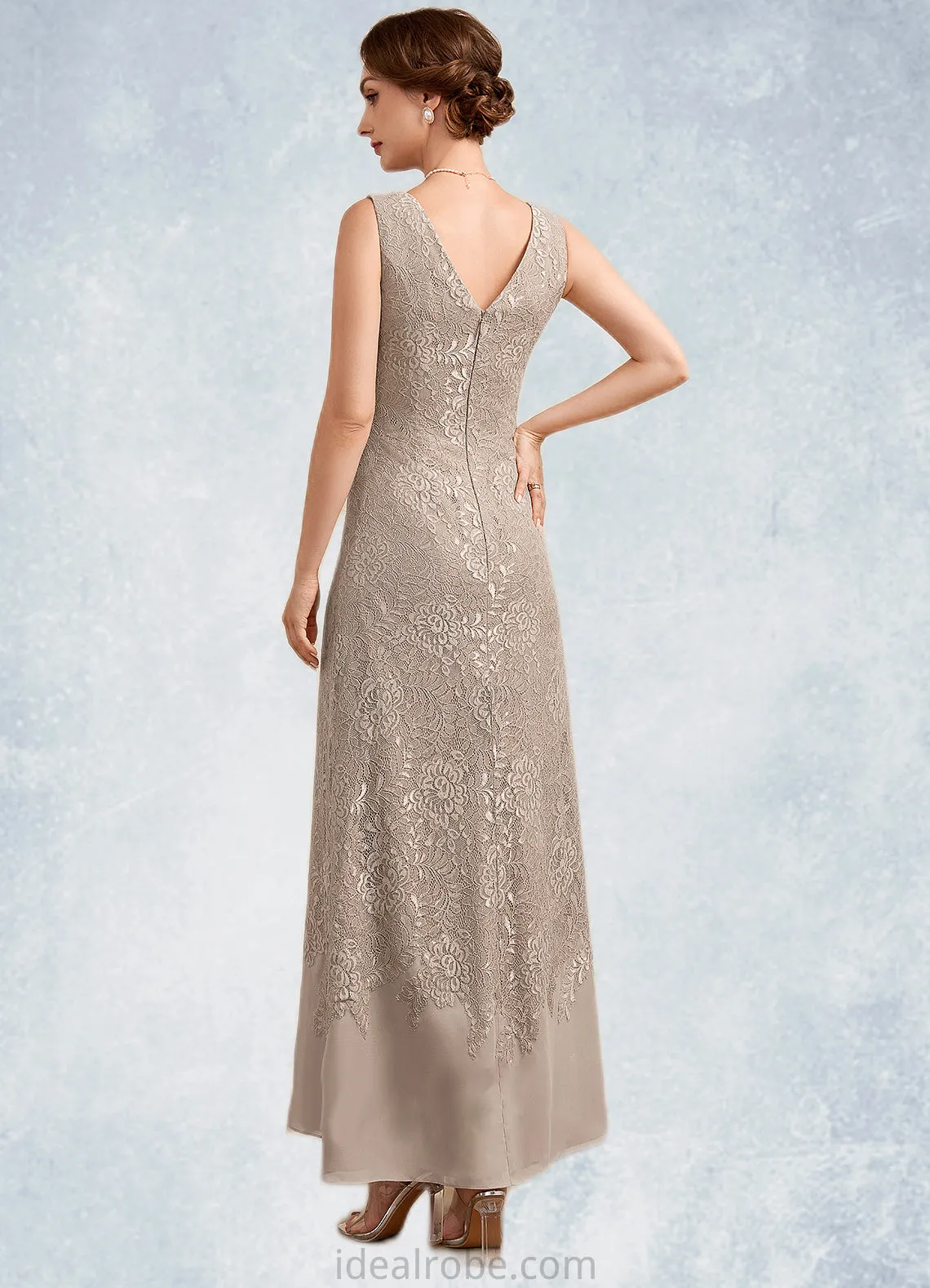 Jaslyn A-Line V-neck Ankle-Length Chiffon Lace Mother of the Bride Dress STK126P0014851