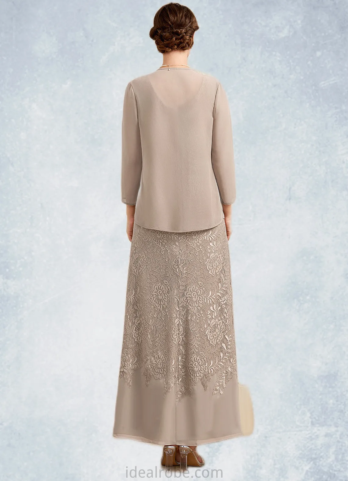 Jaslyn A-Line V-neck Ankle-Length Chiffon Lace Mother of the Bride Dress STK126P0014851