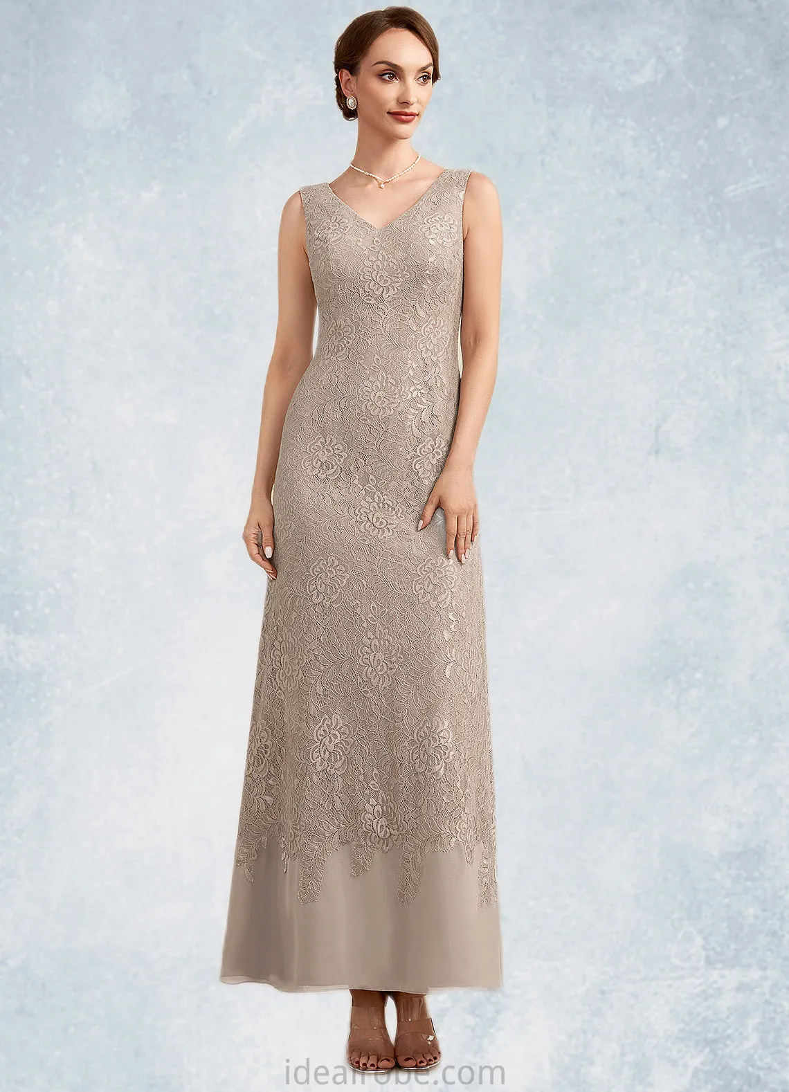 Jaslyn A-Line V-neck Ankle-Length Chiffon Lace Mother of the Bride Dress STK126P0014851