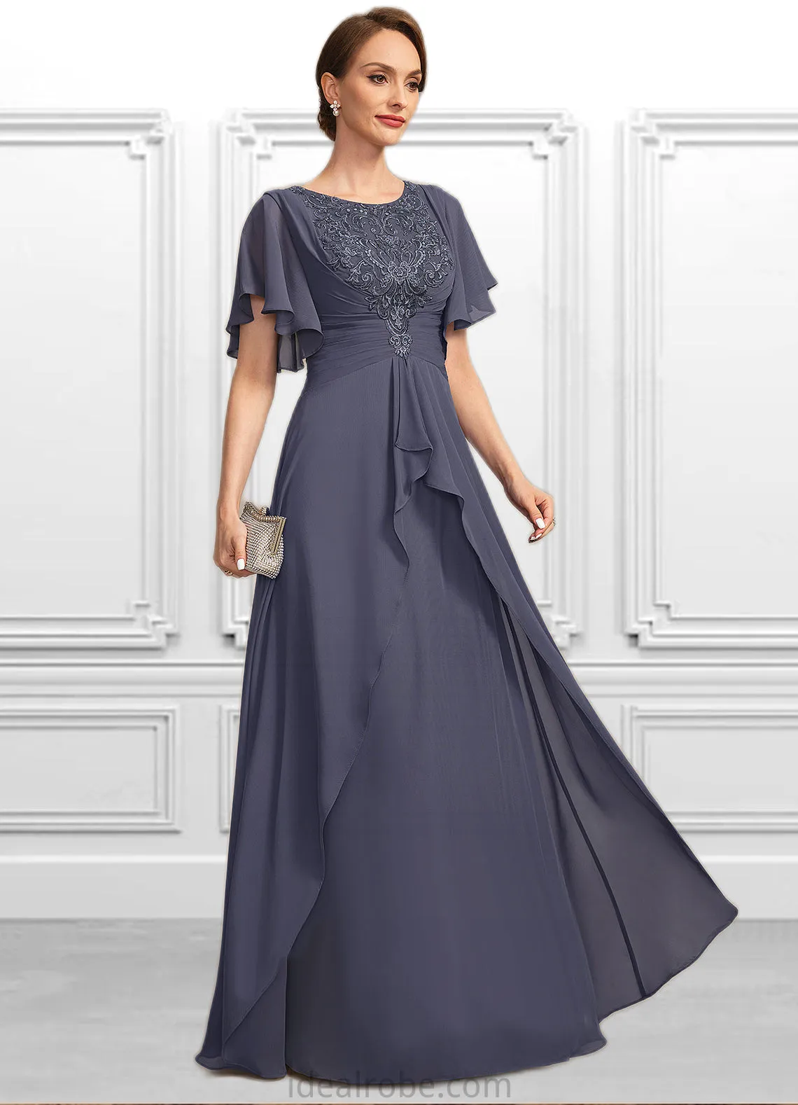 Journey A-line Scoop Floor-Length Chiffon Lace Mother of the Bride Dress With Pleated STKP0021780