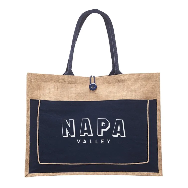 Jute Tote Colored Canvas Button Pocket Tote Printed with a Customizable BLOCK SPORTS Design