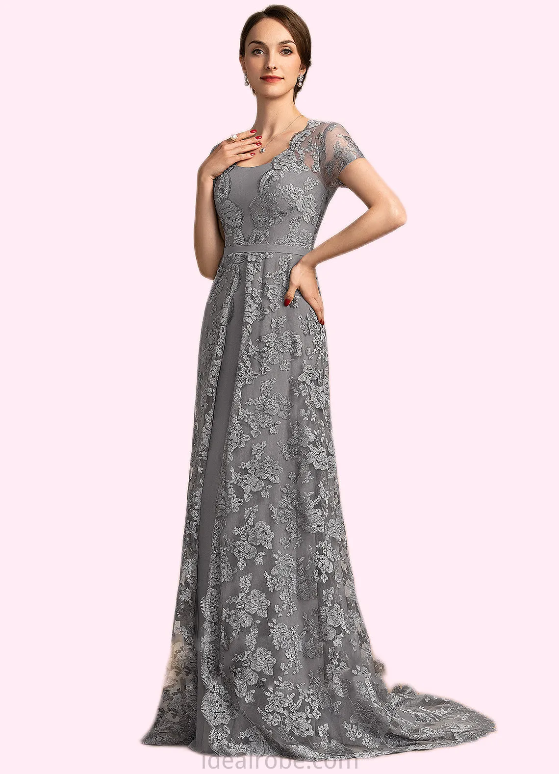 Karsyn A-Line Square Neckline Sweep Train Chiffon Lace Mother of the Bride Dress STK126P0014903