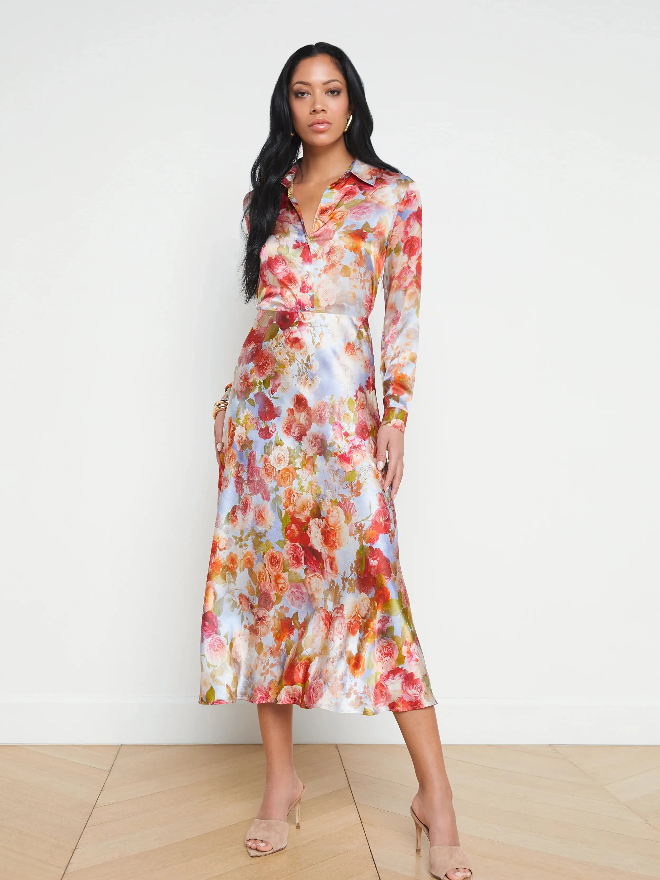 L’agence - Clarisa Silk Skirt - Multi Soft Cloud Floral