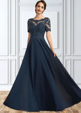 Marissa A-Line Scoop Neck Floor-Length Chiffon Lace Mother of the Bride Dress With Beading Sequins STK126P0014577