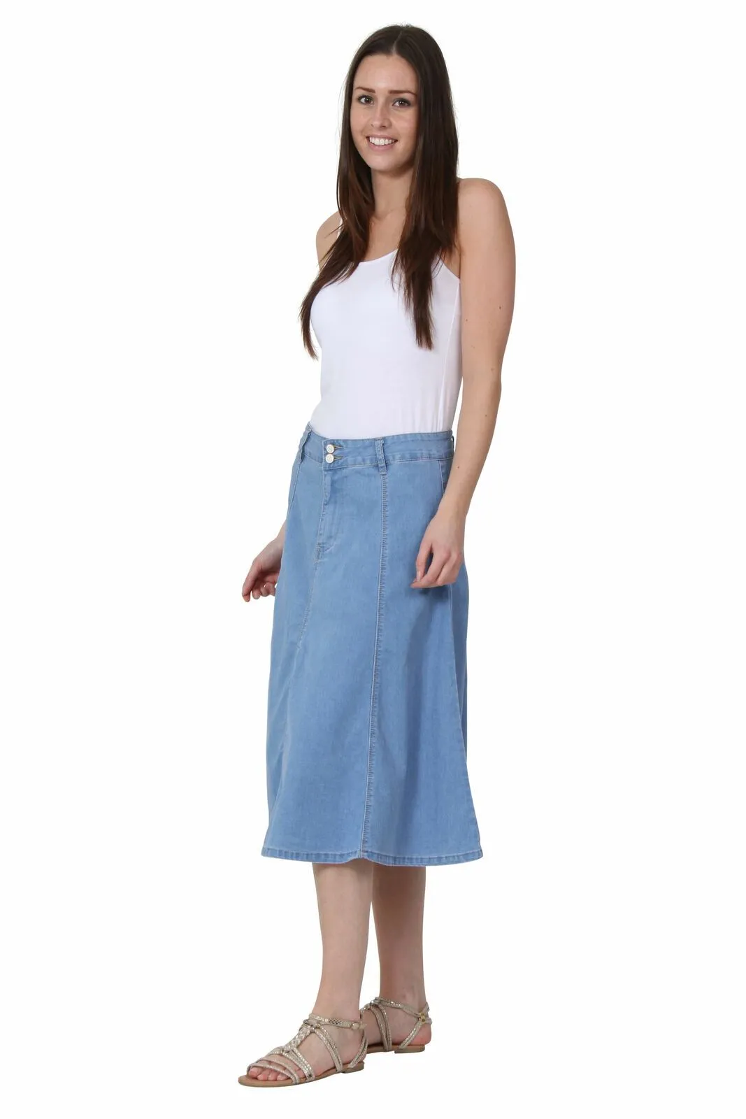 Mid-length Denim A-line Lightwash Skirt - Size 8 only