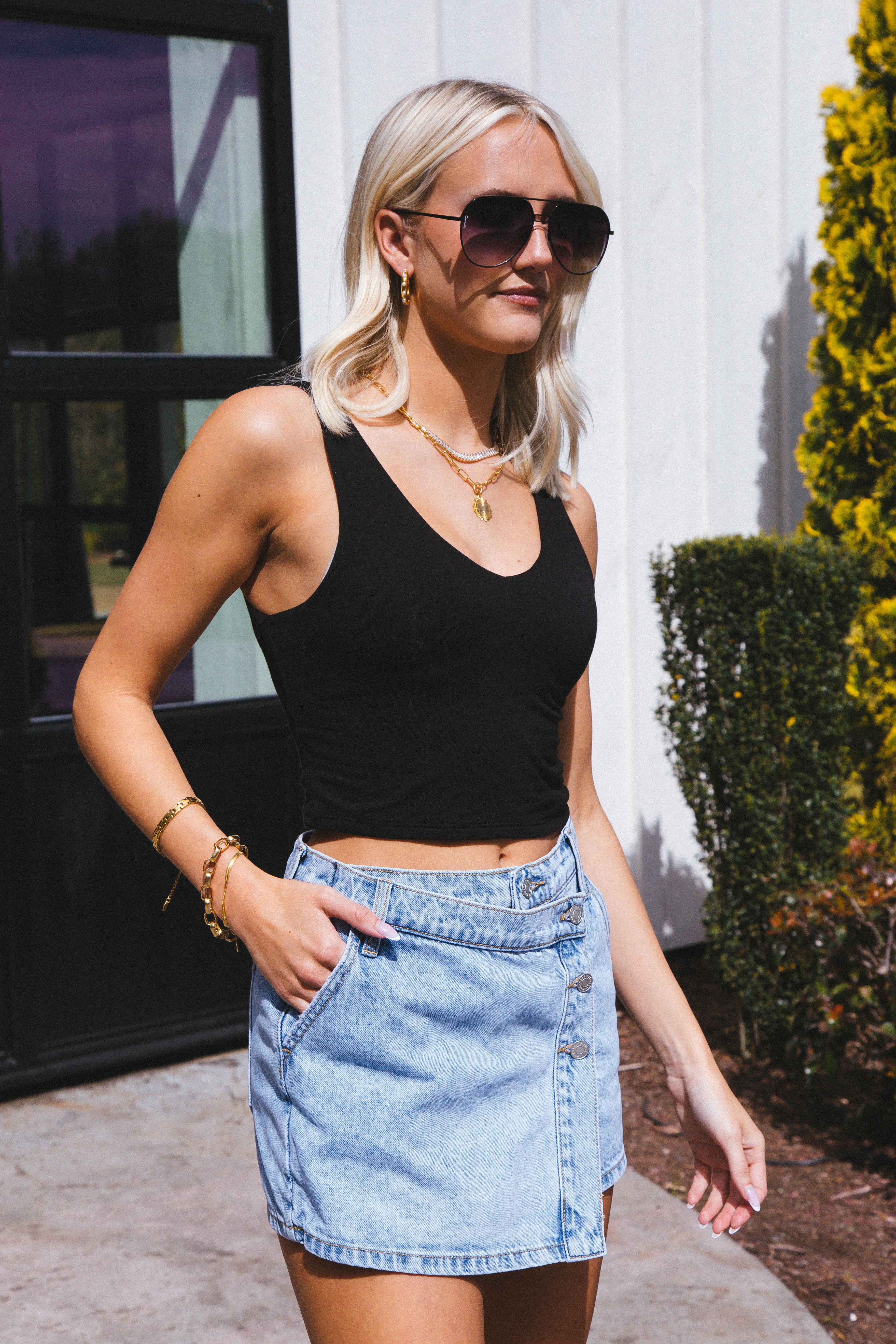 Nora Cropped Tank Top, Black