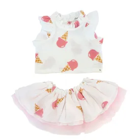 oh baby! Gauze Lola Top and Tutu Skirt Set - Single Scoop Ice Cream Cone - Oyster