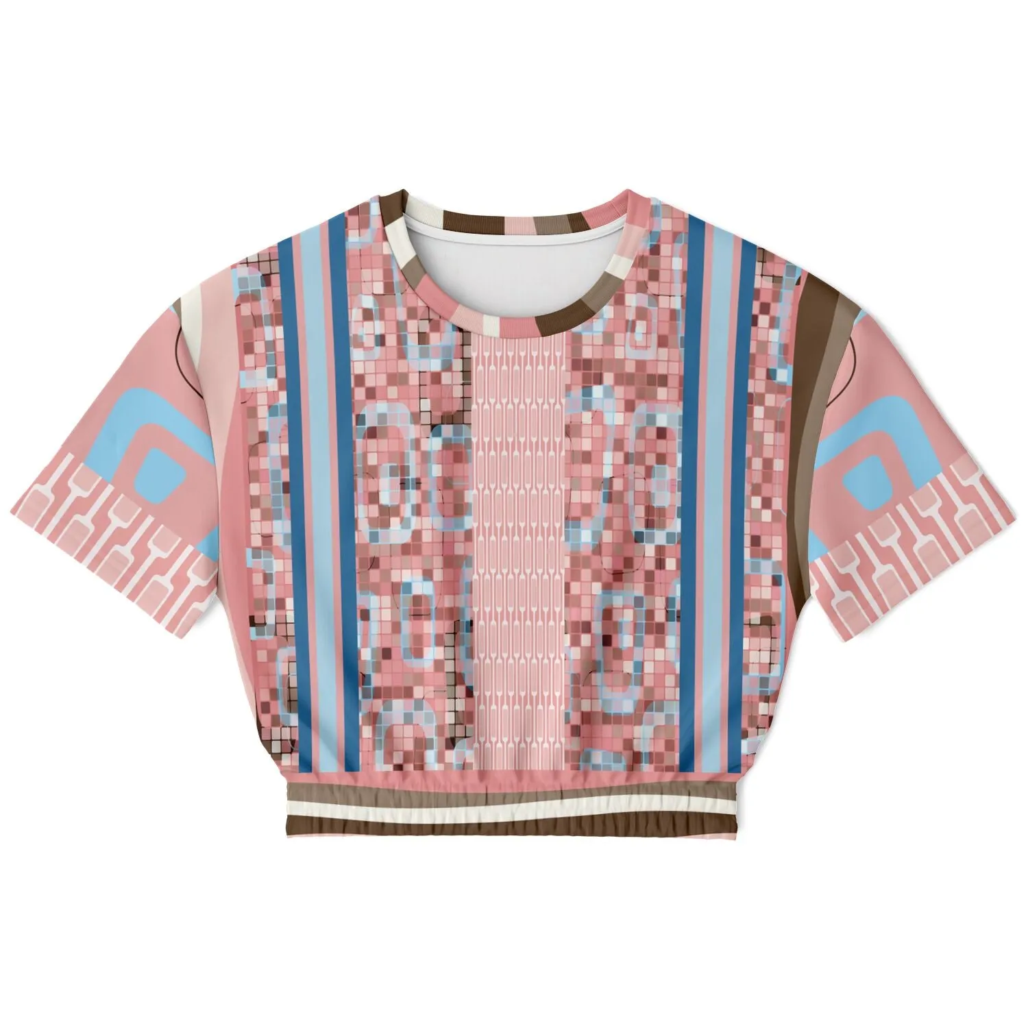 Pink Geo Holy Mosaic Short Sleeve Cropped Eco-Poly Sweater